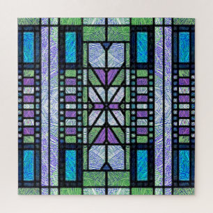 Bleiglas Kunst im Art Deco Stil in Blau und Lila Puzzle