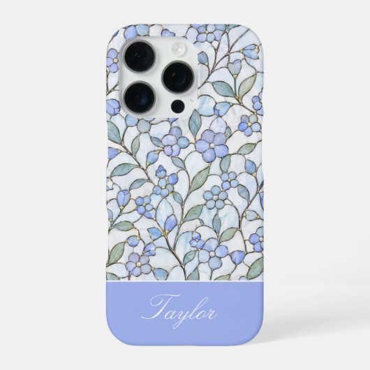 Bleiglas-Stil Blau Florale Personalisierte Name iPhone Hülle (Rückseite)
