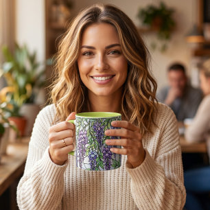 Bleiglas-Stil lila Blume floraler Kaffee  Tasse