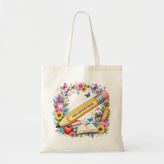 Bleistift Blumen Lehrer Dankeschön Geschenk Tragetasche (Vorne)