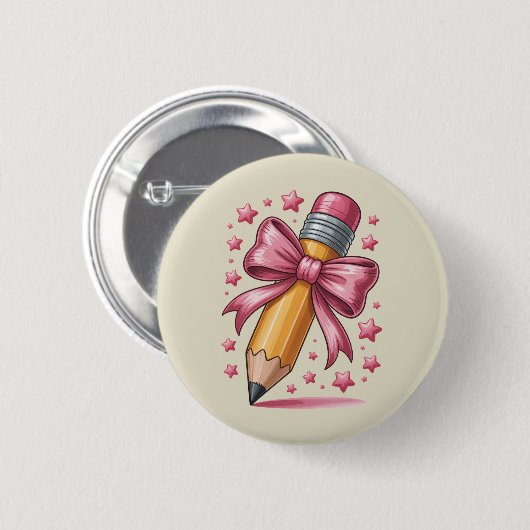 Bleistift-Coquette-Schleife-Lehrerdank-Schule Button (Vorne & Hinten)
