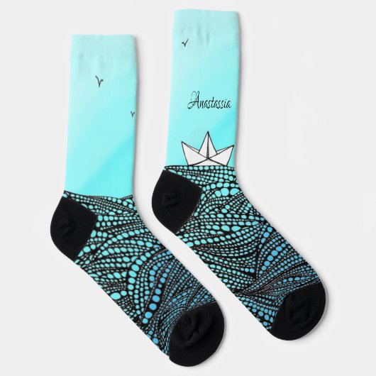 Bleistift Gezeichnet Papierboot | motivierend Ange Socken (Rechts)