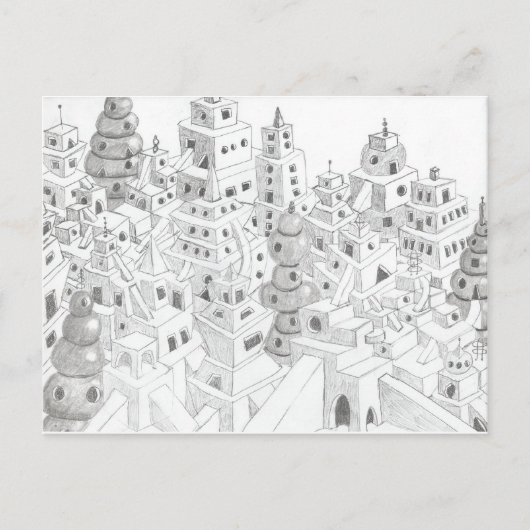 Bleistift Gezeichnet Stadt Postkarte (Vorderseite)