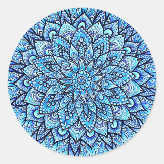 Bleistift Handgezeichnetes Mandala-Design in Blau Runder Aufkleber