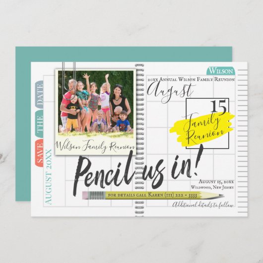Bleistift in Bullet Journal Family Wiedersehen Save The Date (Vorne/Hinten)