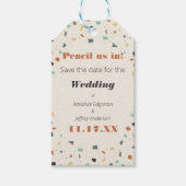 Bleistift in Save the Date Terrazzo Tile Geschenkanhänger (Vorderseite)