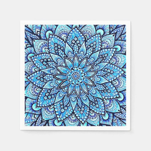 Bleistift-Mandala-Design in Blau Original-Kunst Serviette (Vorderseite)