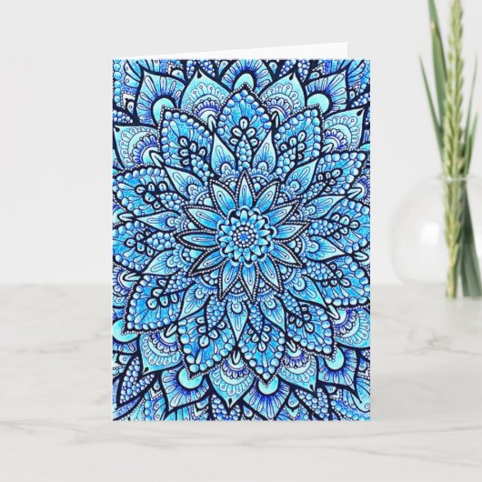 Bleistift-Mandala-Design in Blau Originalkunst Karte (Vorderseite)