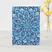 Bleistift-Mandala-Design in Blau Originalkunst Karte (Gelbe Blume)