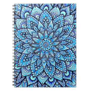 Bleistift-Mandala-Design in Blau Originalkunst Notizblock