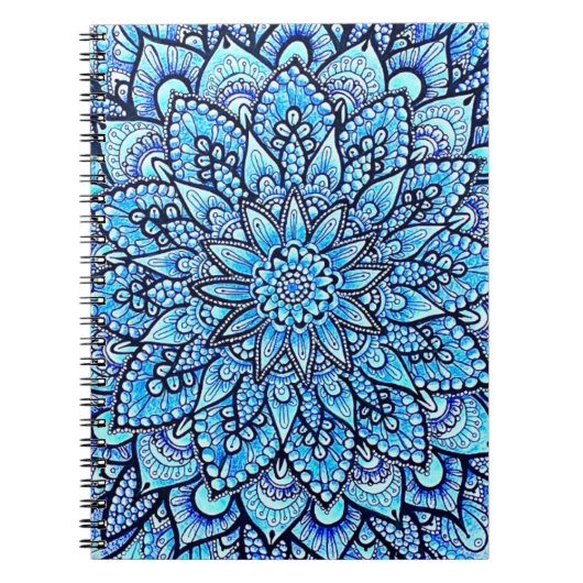 Bleistift-Mandala-Design in Blau Originalkunst Notizblock (Vorderseite)