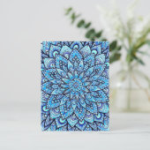 Bleistift-Mandala-Design in Blau Originalkunst  Postkarte (Stehend Vorderseite)