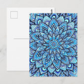 Bleistift-Mandala-Design in Blau Originalkunst  Postkarte (Vorne/Hinten)