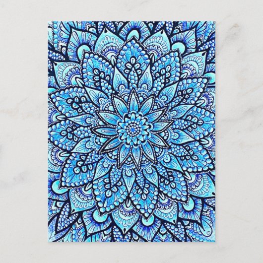 Bleistift-Mandala-Design in Blau Originalkunst  Postkarte (Vorderseite)
