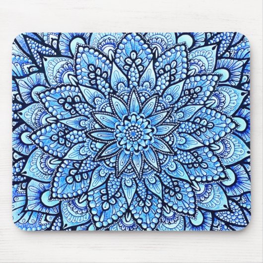 Bleistift-Mandala-Design Kunst in Blau  Mousepad (Vorne)