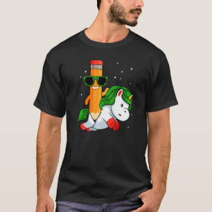 Bleistift Reiten Einhorn zurück zur Schule Niedlic T-Shirt