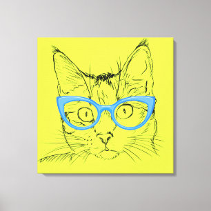 Bleistift-Sketch-Katze mit Brille Leinwanddruck