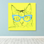 Bleistift-Sketch-Katze mit Brille Leinwanddruck (Insitu (Holzboden))