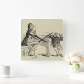 Bleistift-Skizze von zwei Männern, die Pool Quadratische Wanduhr (Zuhause)