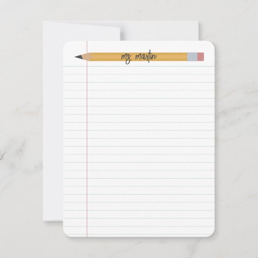 Bleistift- und Papierlehrer Personalisiert Mitteilungskarte (Vorderseite)