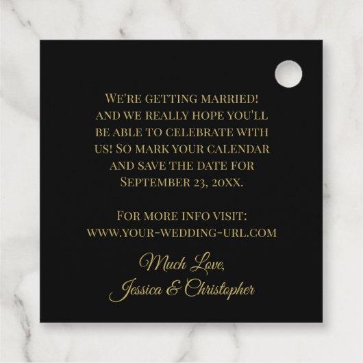 Bleistift uns beim Hochzeitsfeiern Das Datum Gold  Geschenkanhänger (Rückseite)