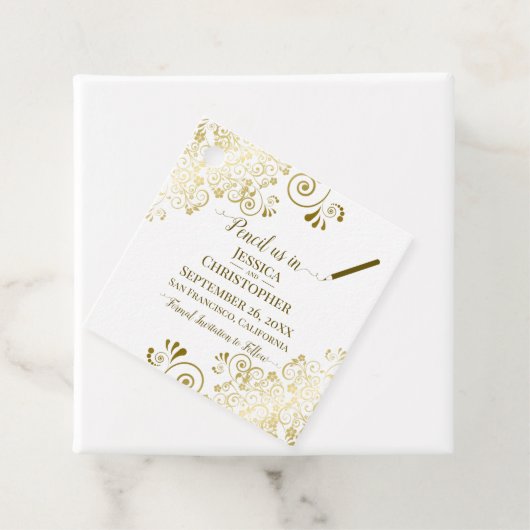 Bleistift uns beim Hochzeitsfeiern Das Datum Gold  Geschenkanhänger (Beispiel)