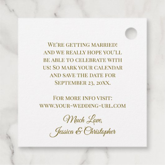 Bleistift uns beim Hochzeitsfeiern Das Datum Gold  Geschenkanhänger (Rückseite)