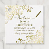 Bleistift uns beim Hochzeitsfeiern Das Datum Gold  Geschenkanhänger (Vorderseite)