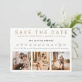Bleistift uns in goldfähigem 3-Foto-Gitter Save th Save The Date (Stehend Vorderseite)