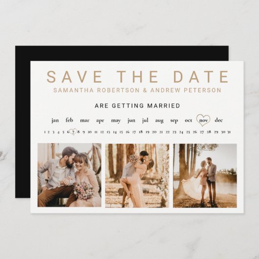 Bleistift uns in goldfähigem 3-Foto-Gitter Save th Save The Date (Vorne/Hinten)