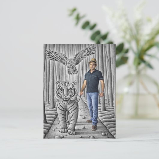 Bleistift Vs Kamera - Tiger, Schüssel, Mann Postkarte (Stehend Vorderseite)