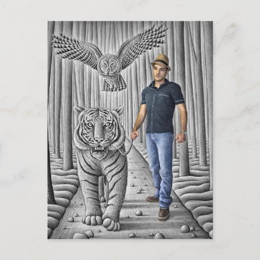 Bleistift Vs Kamera - Tiger, Schüssel, Mann Postkarte (Vorderseite)