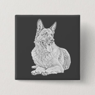 Bleistift Zeichnend Happy German Shepherd Button B