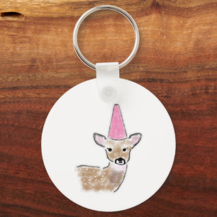 Bleistiftzeichnung eines Baby-Rehkitzes mit rosa P Schlüsselanhänger