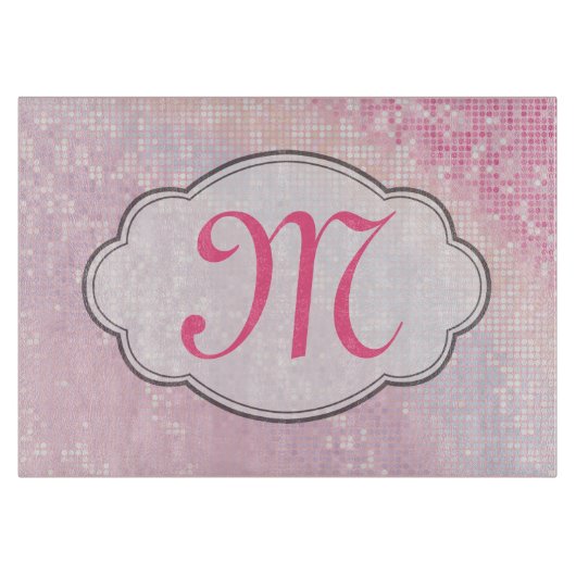 Blende Glitzer Girly Monogram Glasschneider Schneidebrett (Vorderseite)