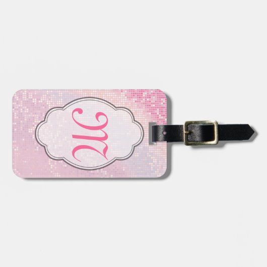Blende Glitzer Girly Pink Glit Monogram Gepäckanhä Gepäckanhänger (Vorderseite horizontal)