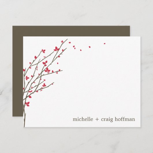 Blende Zweige Flat Dankeschön Karte - Cerise (Vorne/Hinten)