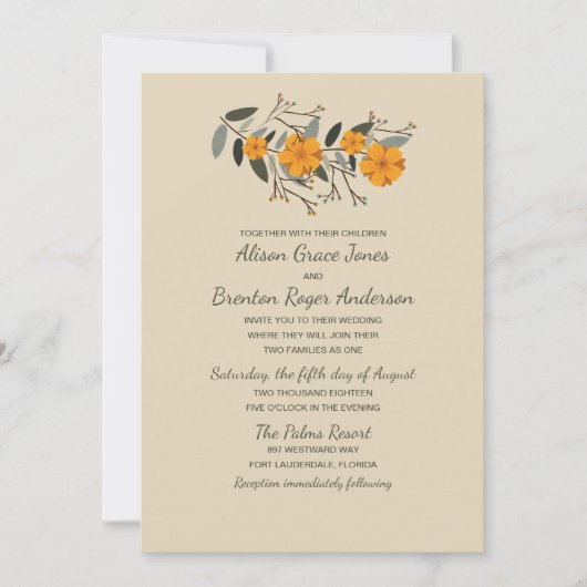 Blended Families Beige Floral Wedding Einladung (Vorderseite)