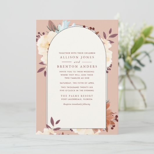 Blended Families Botanischer Herbst Floral Einladung (Stehend Vorderseite)