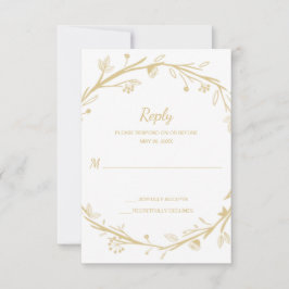 Blended Families Gold Wreath Wedding RSVP Karte