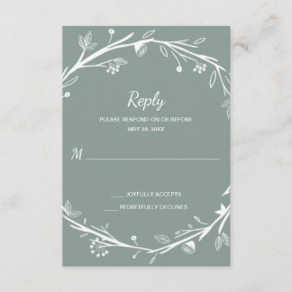 Blended Families Green Wreath Wedding RSVP Karte