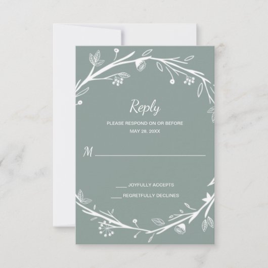 Blended Families Green Wreath Wedding RSVP Karte (Vorderseite)