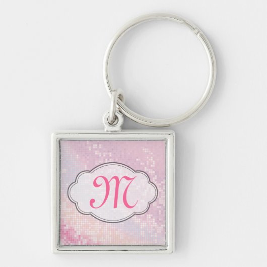 Blenden Glitzer Girly Pink Glitz Monogram Key Chai Schlüsselanhänger (Vorne)