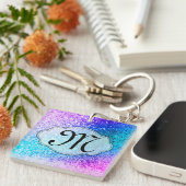 Blenden Glitzer Girly Pink Lila Aquamarine Schlüss Schlüsselanhänger (Vorderseite rechts)