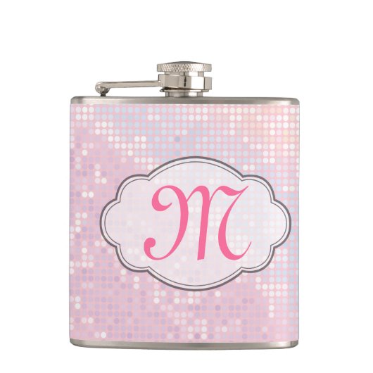 Blenden Glitzer Girly Pink Monogram Whiskey Flask Flachmann (Vorderseite)