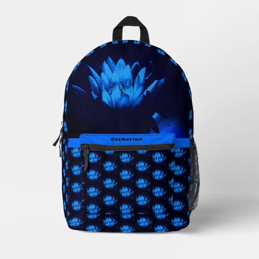 Blendenblauer Lotus Lily Blume Personalisiert Bedruckter Rucksack (Vorderseite)