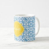 Blendend blaue Houndstooth-Monogramm-Tasse Kaffeetasse (VorderseiteRechts)