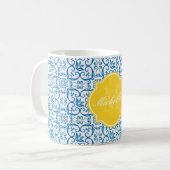 Blendend blaue Houndstooth-Monogramm-Tasse Kaffeetasse (Vorderseite Links)