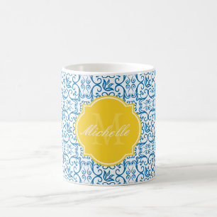 Blendend blaue Houndstooth-Monogramm-Tasse Kaffeetasse