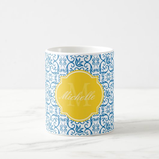 Blendend blaue Houndstooth-Monogramm-Tasse Kaffeetasse (Mittel)